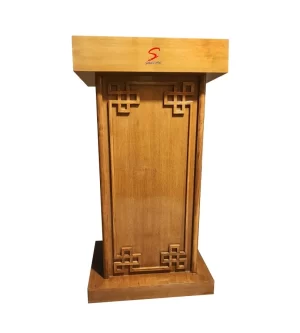 Designer Teak Wooden Podium Stand with 2 shelves for storage