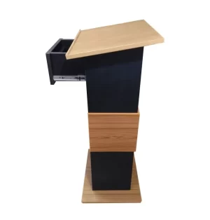 Stylish Wooden Podium Stand with 3 Shelves for Storage