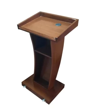 Teak Wooden Podium Stand with Two Shelves for Storage