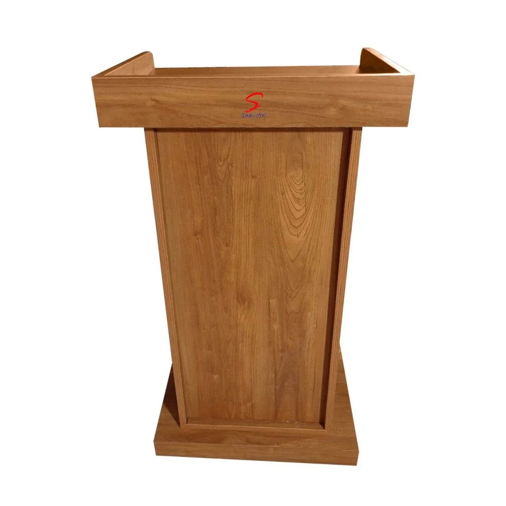 Wooden Podium Stand with 3 Shelves for Storage