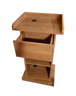 Wooden Podium Stand with 3 Shelves for Storage