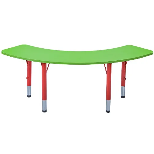 Green curved kids classroom table with strong metal legs, perfect for play schools, nursery, and kindergarten in India