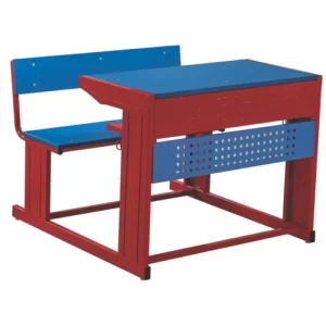 Durable school desk and bench set with powder-coated steel frame and wooden seat – ideal for classrooms in India