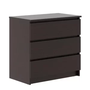 Three-drawer wooden chest for bedroom storage in dark brown finish