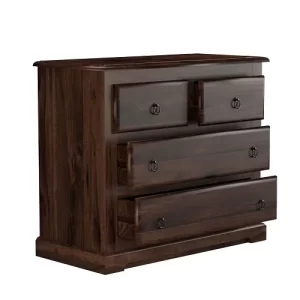 Solid wood chest of drawers with open storage compartments for bedroom and living room