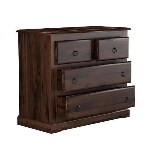 Solid wood chest of drawers with open storage compartments for bedroom and living room