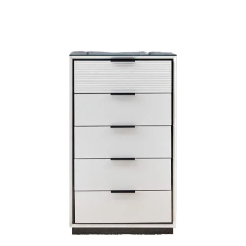 Compact 5-drawer cabinet with white finish and black handles – storage chest for home or office